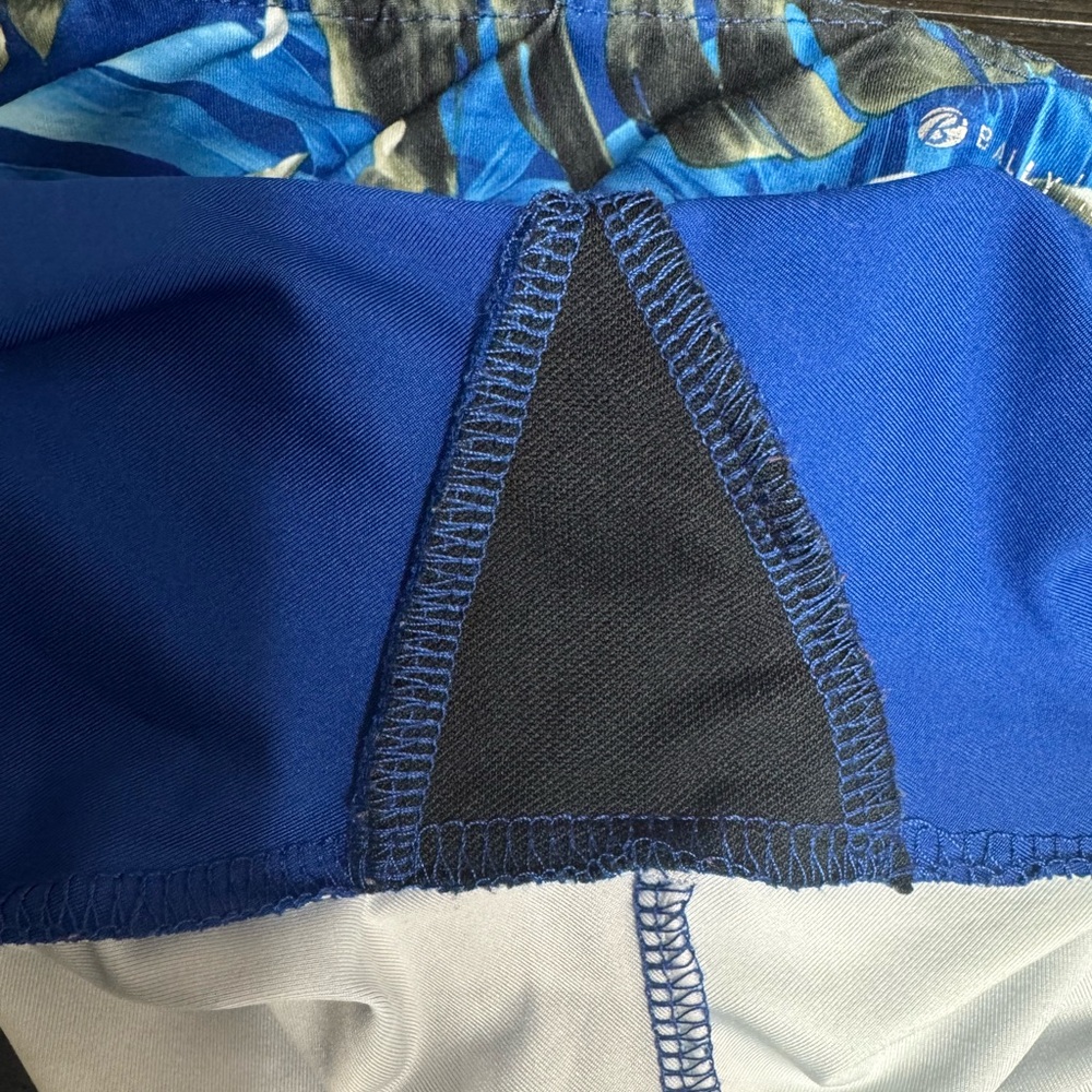 Bally Total Fitness Capri Leggings Blue Tropical Palm Print Mesh Size M - Picture 4 of 9
